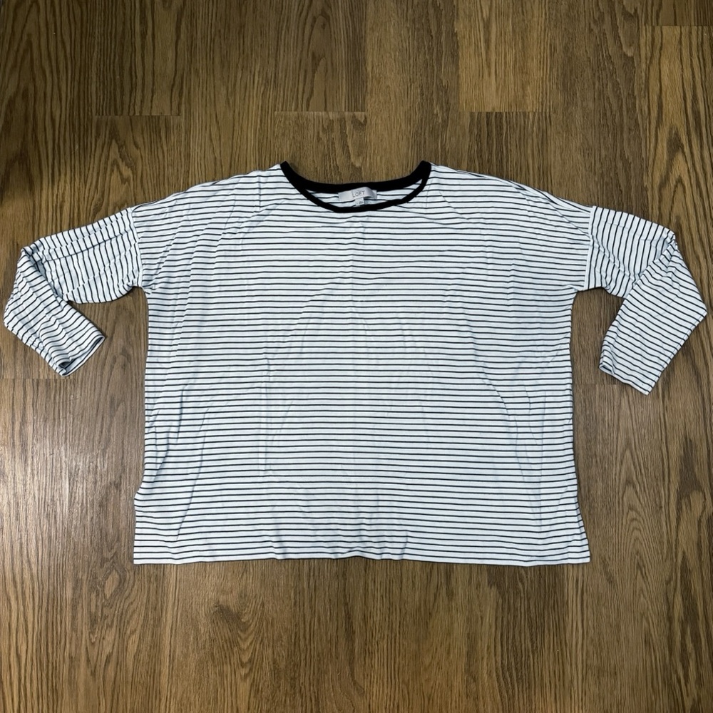 LOFT Black and White Striped Boxy Cut Top